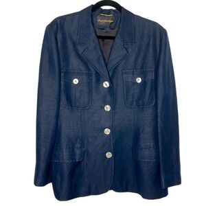 GIORGIO SANT ANGELO Women's Linen Blend Navy Blue Blazer Jacket | Size: 10